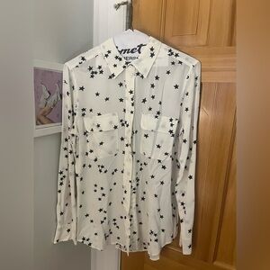 Equipment Slim Signature Silk Top - White Star Button Up